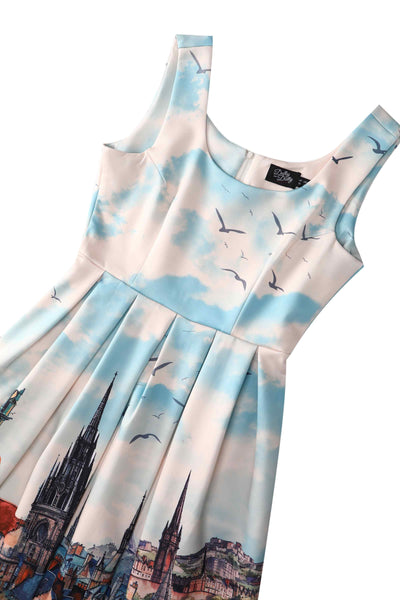 Close up view of Edinburgh Swing Dress