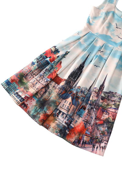 Close up view of Edinburgh Swing Dress