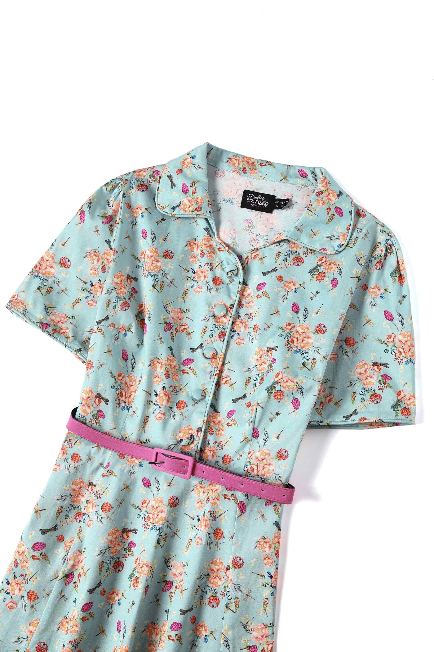 Close up view of Mint Green Floral Shirt Dress