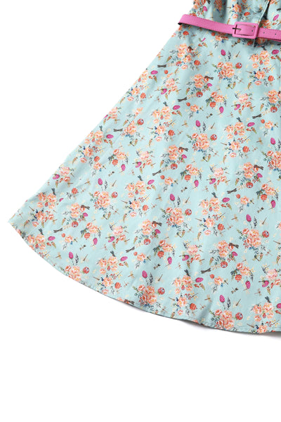 Close up view of Mint Green Floral Shirt Dress