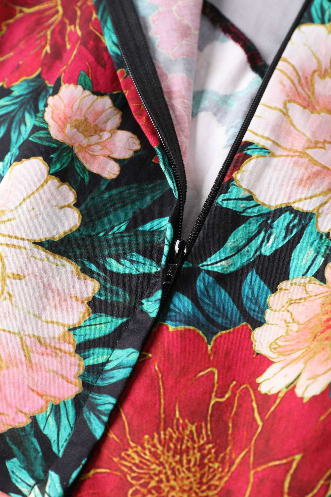 Zipper of Elizabeth Vintage Style Floral Party Dress in Black/Pink