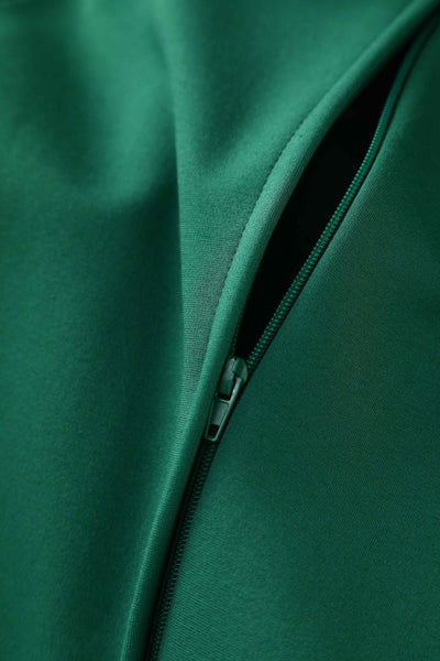 Close up view of Emerald Green Off Shoulder Dress