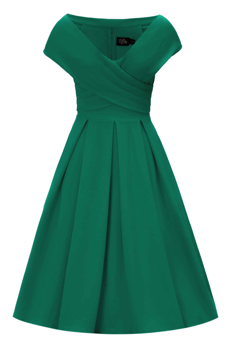 Front view of Emerald Green Off Shoulder Dress