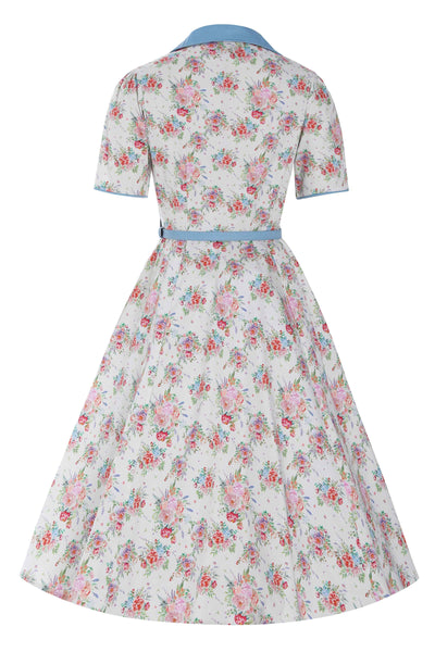 Back view of English Garden Shirt Dress In White