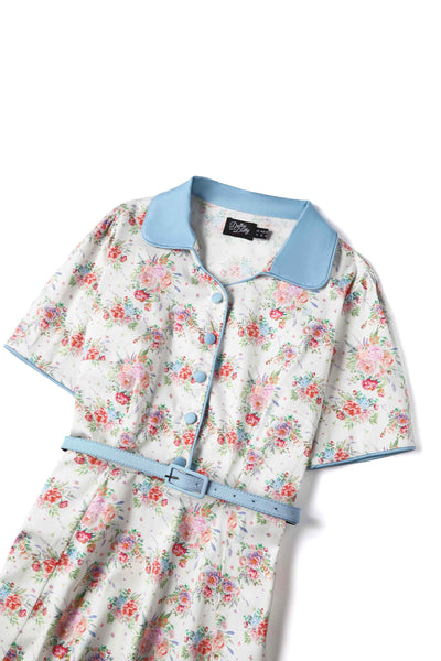 Close up view of English Garden Shirt Dress In White