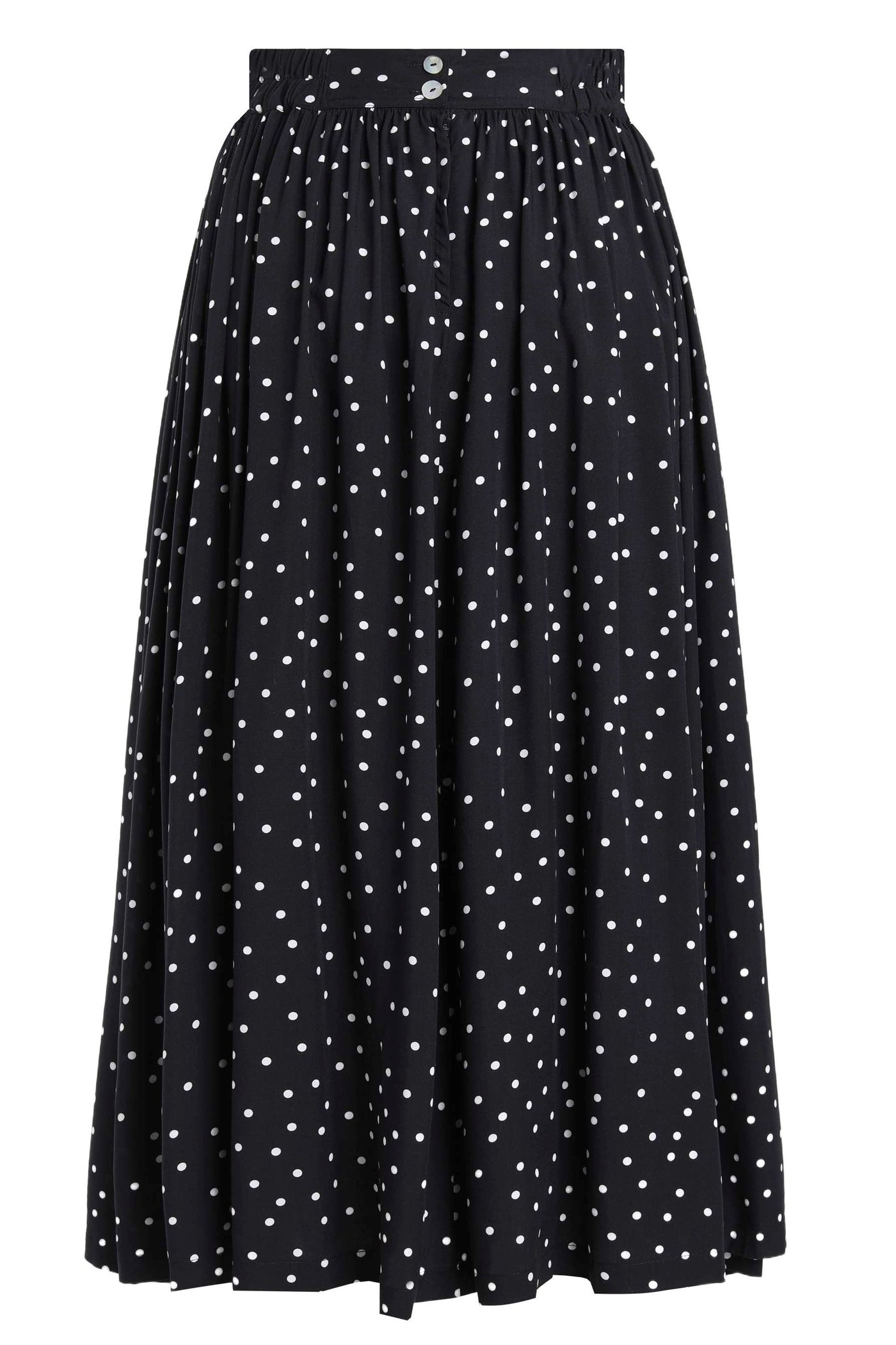 Back view of Estelle Black Polka Dot Midi Skirt