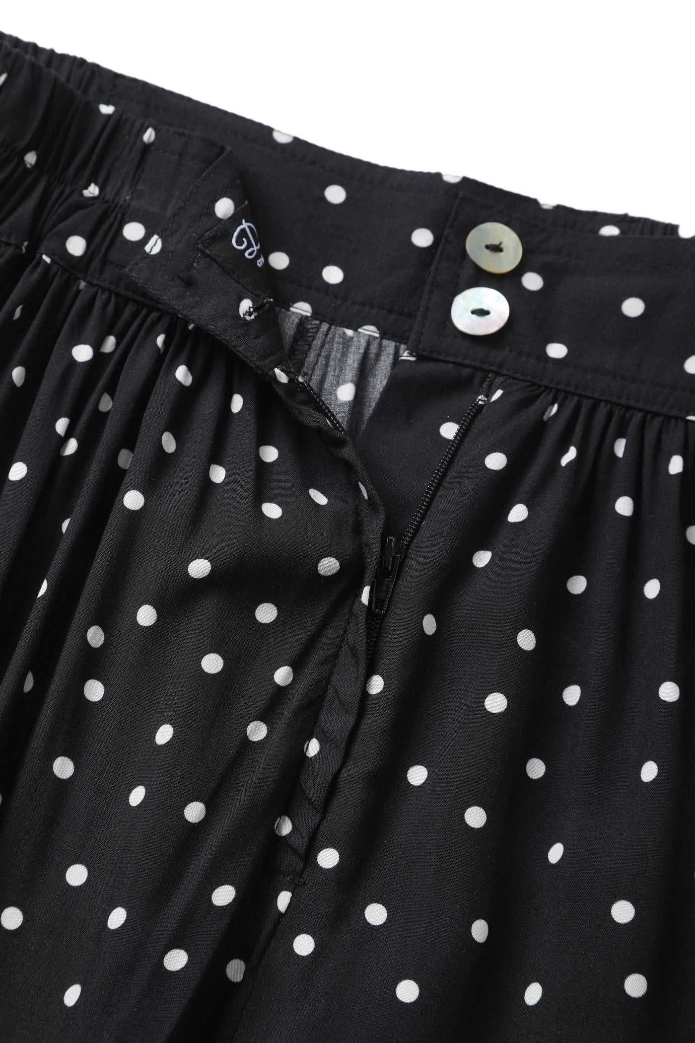 Zipper of Estelle Black Polka Dot Midi Skirt