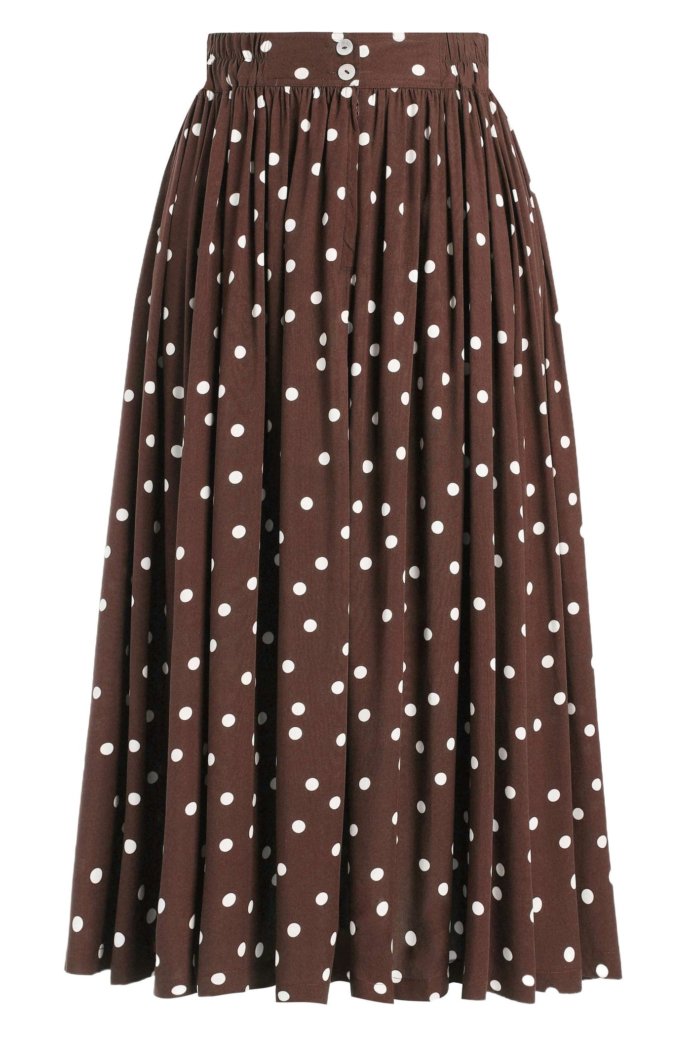 Back view of Estelle Brown Polka Dot Midi Skirt