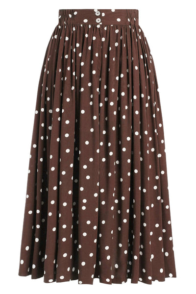 Back view of Estelle Brown Polka Dot Midi Skirt