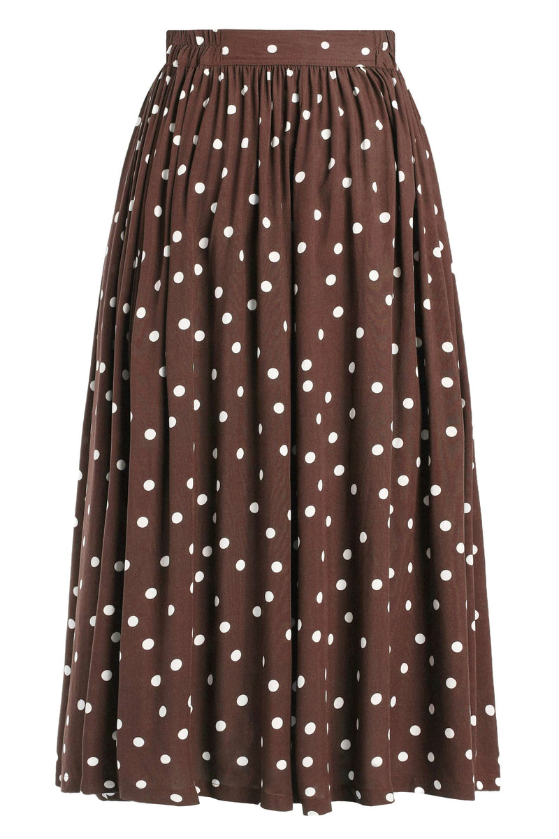 Front view of Estelle Brown Polka Dot Midi Skirt