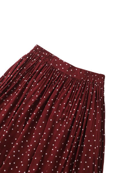 Waist band of Estelle Burgundy Polka Dot Midi Skirt