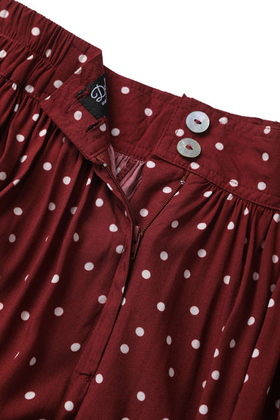 Zipper of Estelle Burgundy Polka Dot Midi Skirt