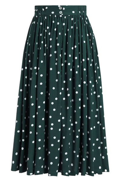 Back view of Estelle Green Polka Dot Midi Skirt