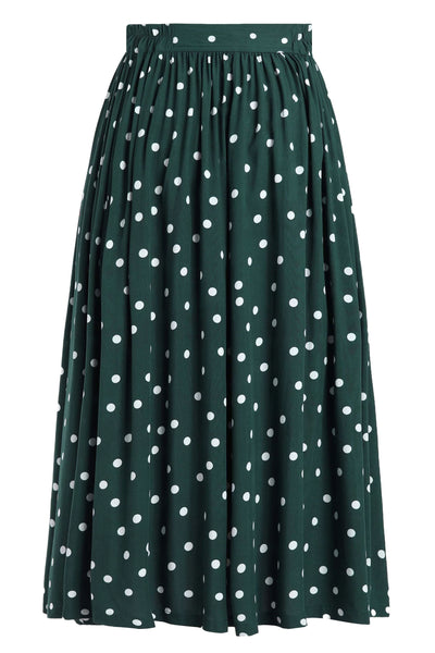 Front view of Estelle Green Polka Dot Midi Skirt