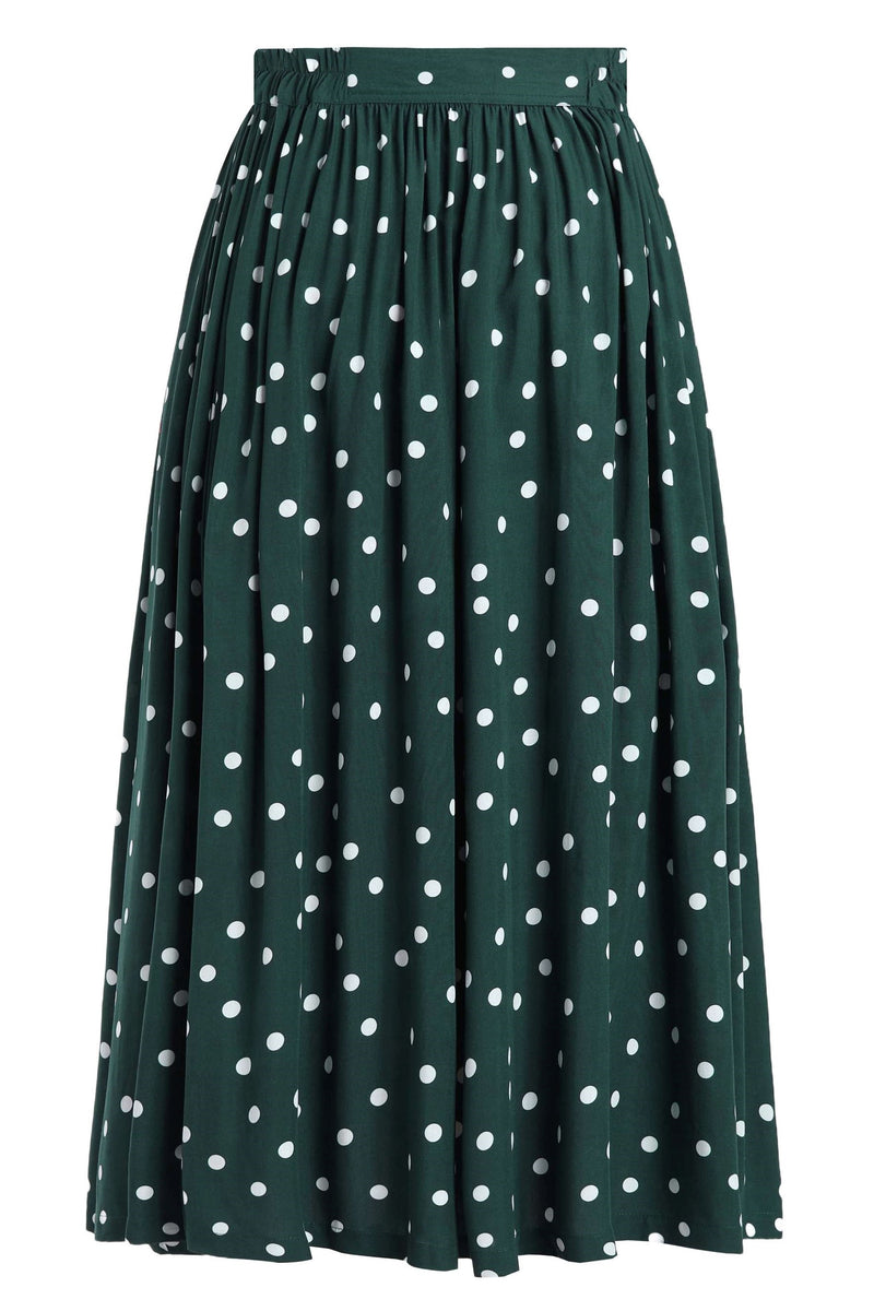 Front view of Estelle Green Polka Dot Midi Skirt