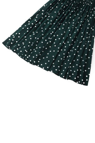 Close up view of Estelle Green Polka Dot Midi Skirt