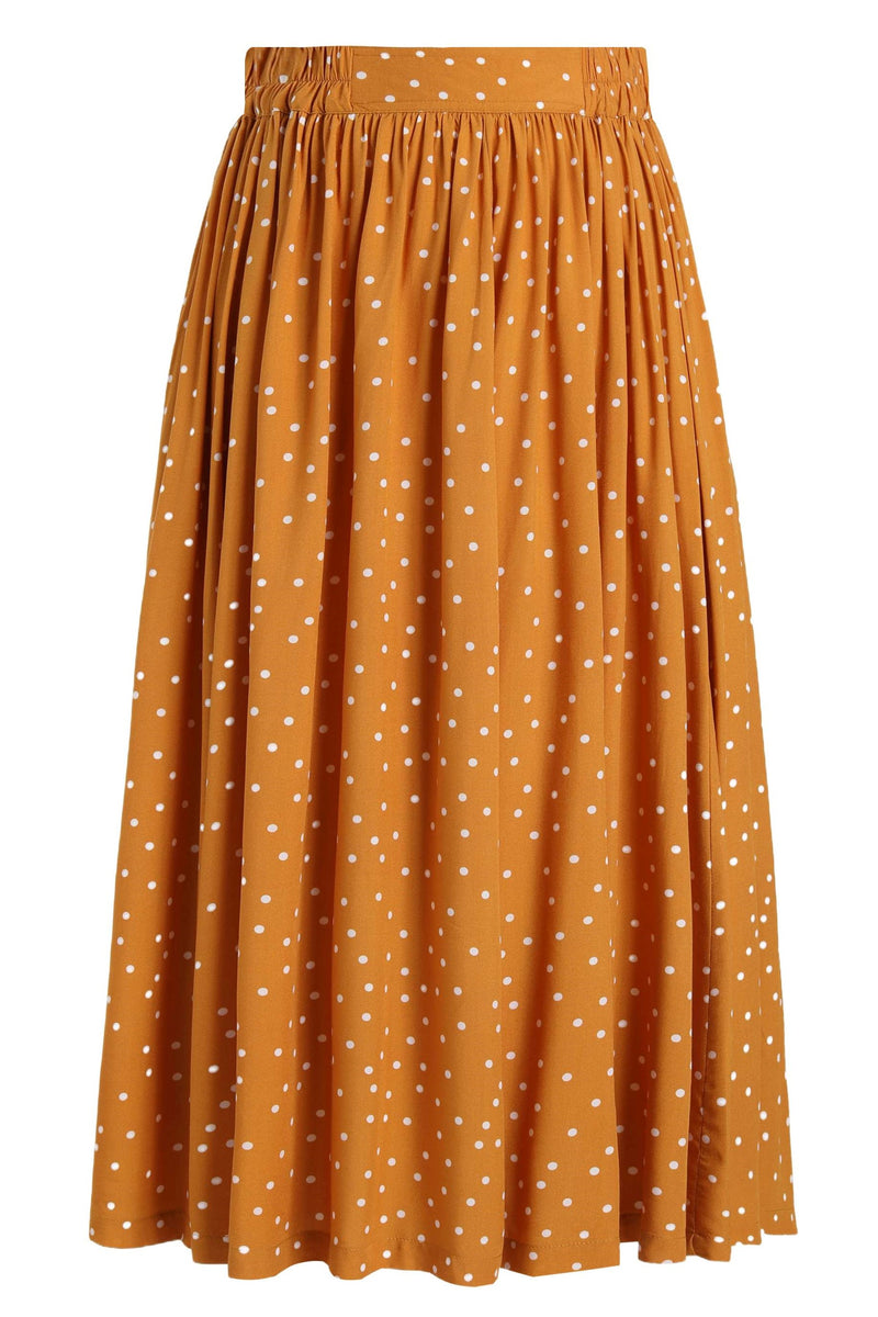Front view of Estelle Terracotta Polka Dot Midi Skirt