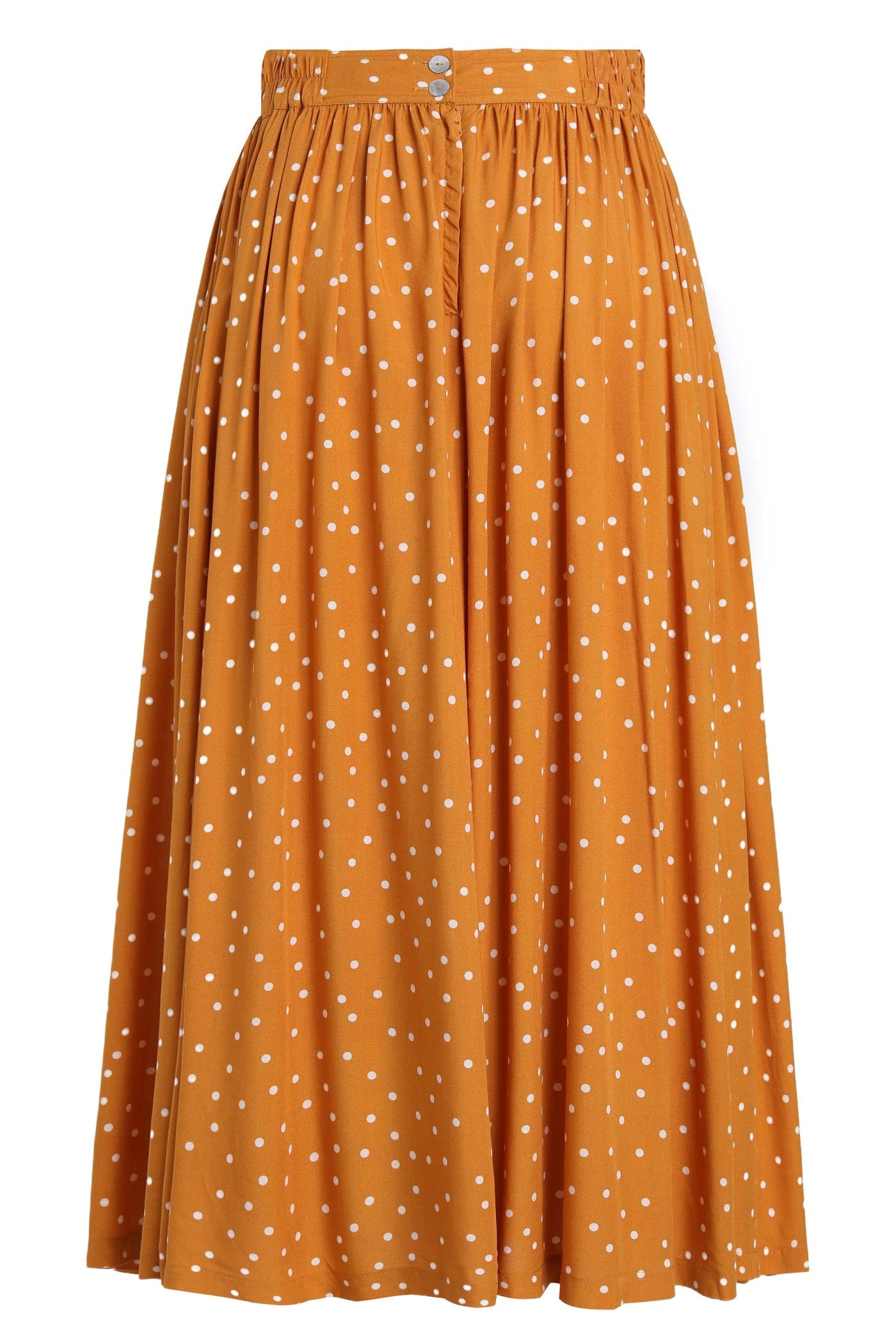 Back view of Estelle Terracotta Polka Dot Midi Skirt