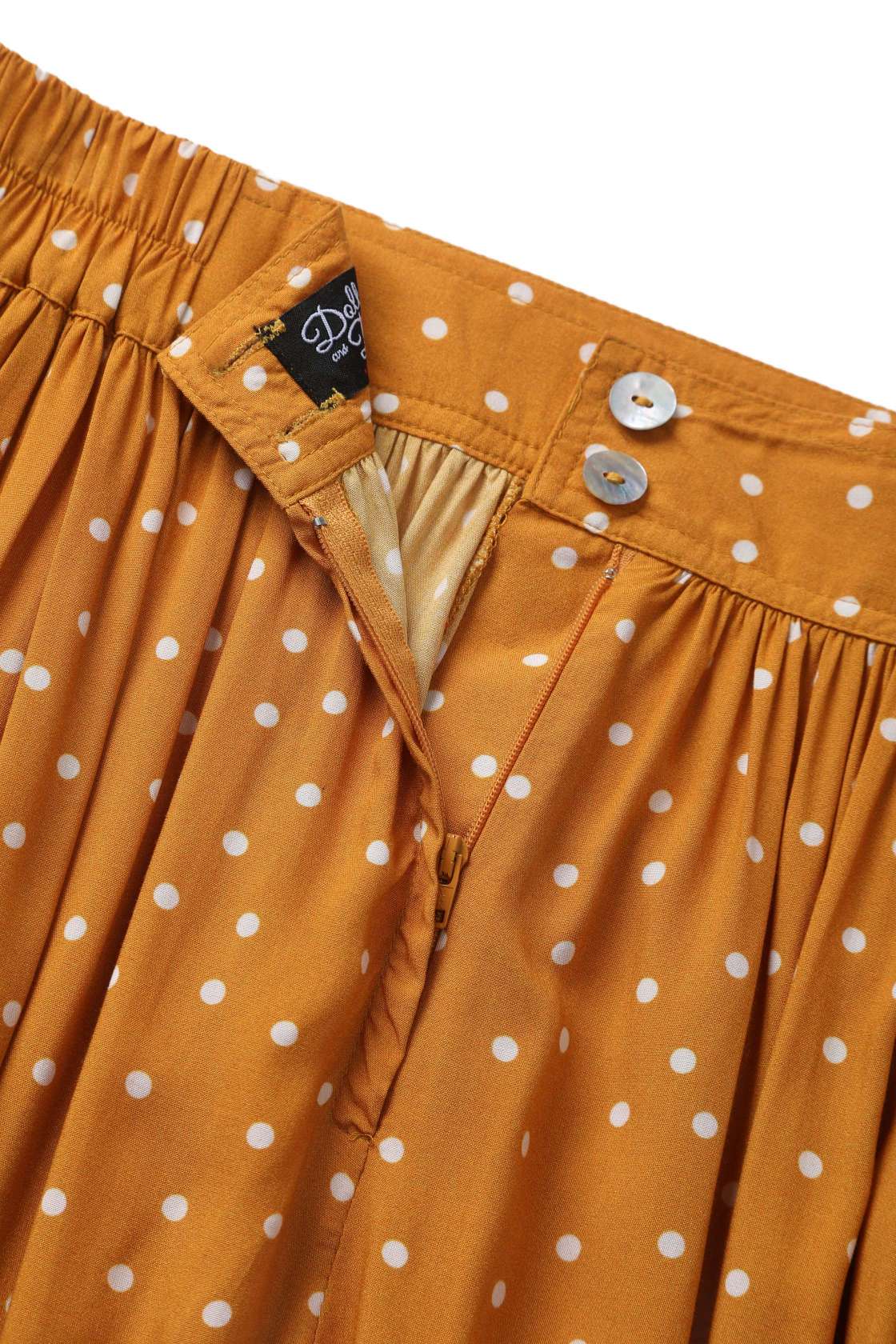 Zipper of Estelle Terracotta Polka Dot Midi Skirt