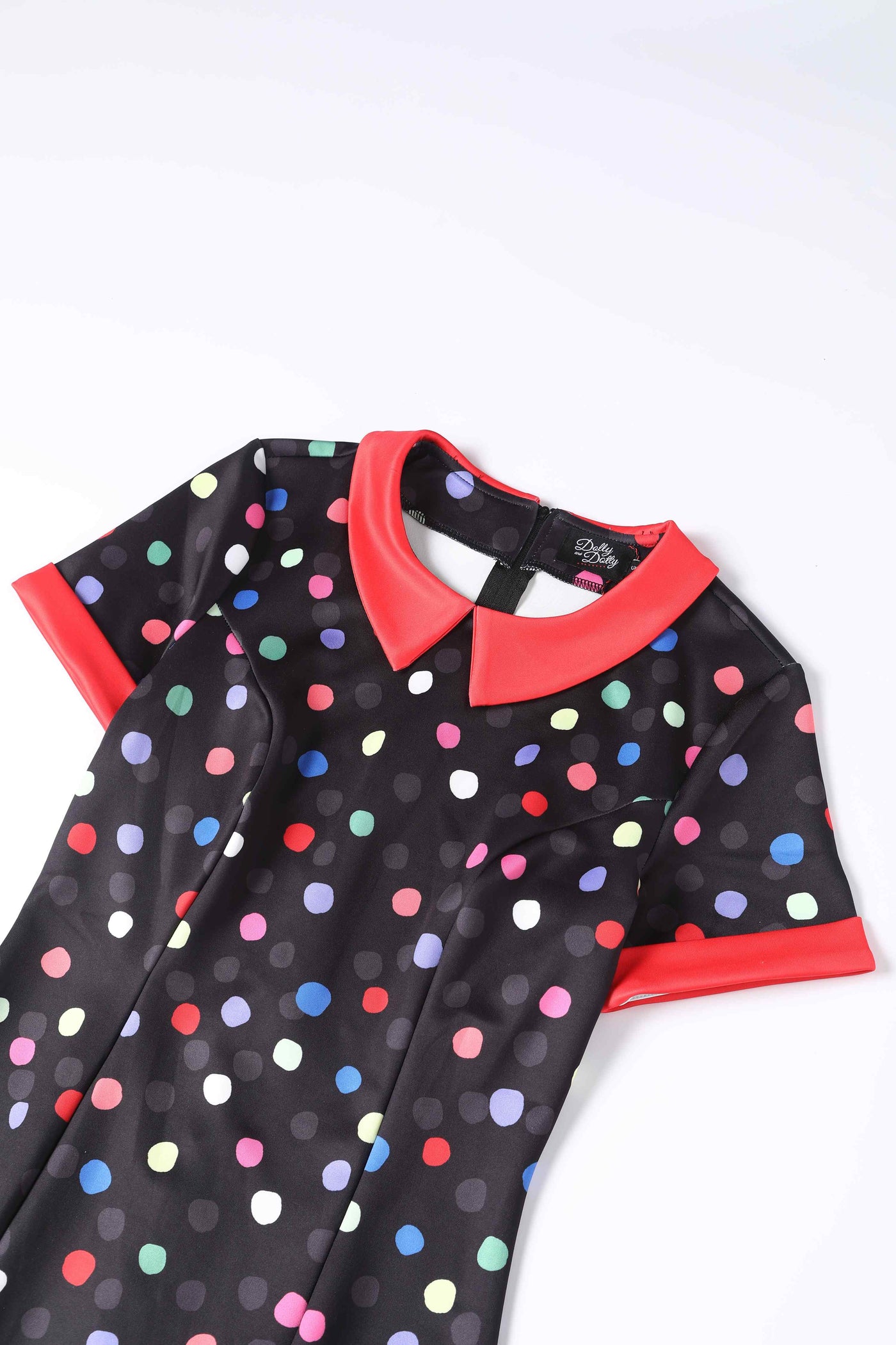 Close up Fitted Collar Dress in Colourful Polka Print