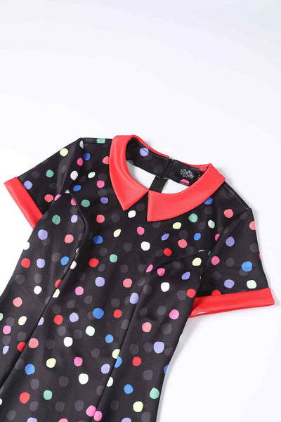 Close up Fitted Collar Dress in Colourful Polka Print