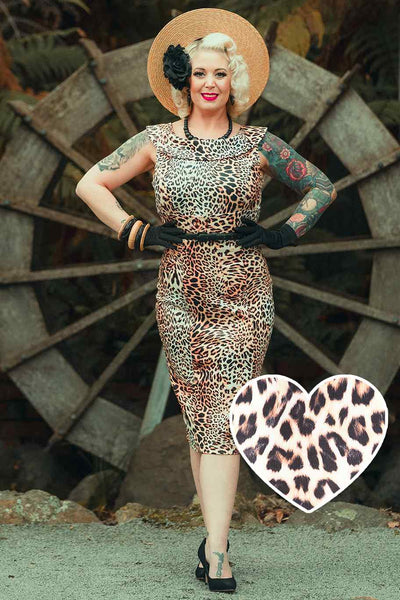 A model wearing Fitted Roll Collar Dress in Leopard Print