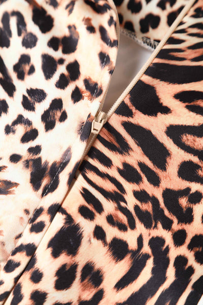 Close up view of Fitted Roll Collar Dress in Leopard Print