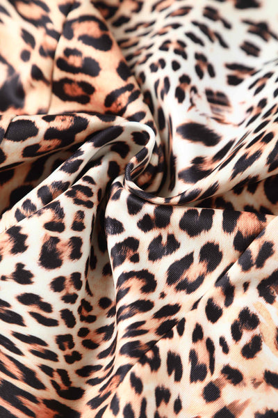 Close up view of Fitted Roll Collar Dress in Leopard Print