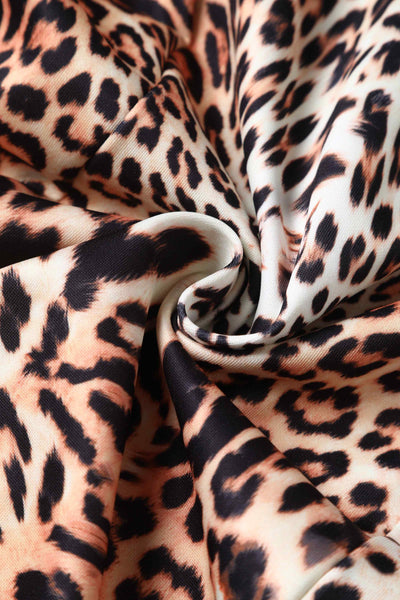 Close up view of Fitted Roll Collar Dress in Leopard Print
