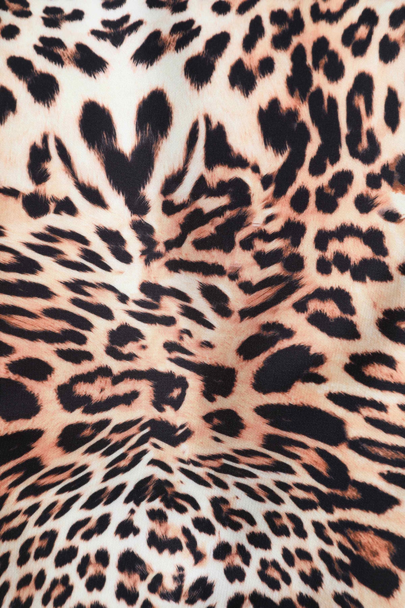 Close up view of Fitted Roll Collar Dress in Leopard Print