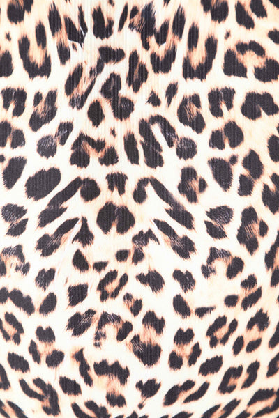 Close up view of Fitted Roll Collar Dress in Leopard Print