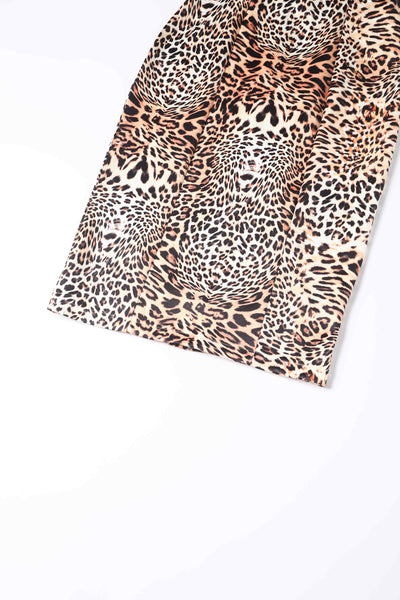 Close up view of Fitted Roll Collar Dress in Leopard Print