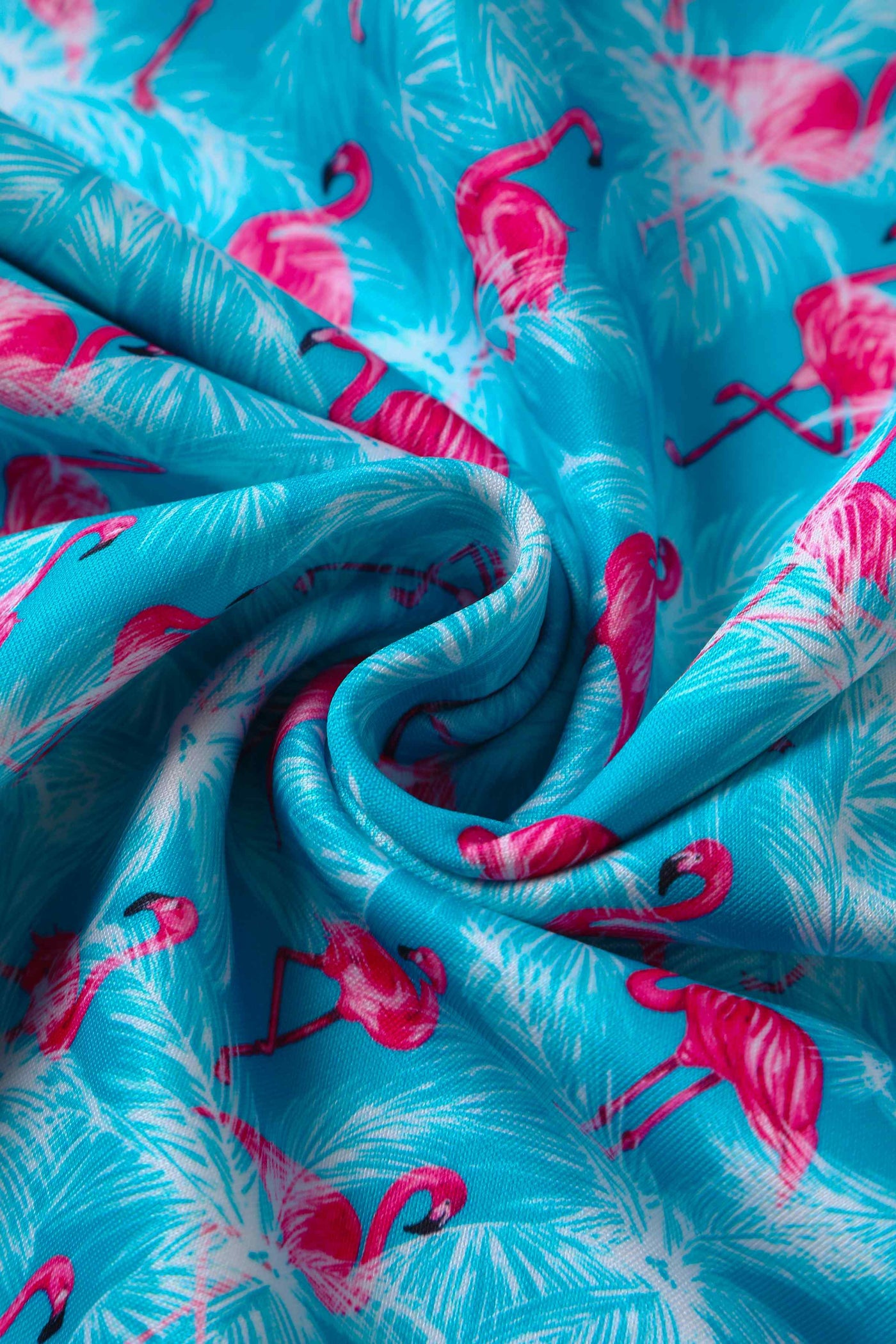 Close up View of Flamingo Blue Off Shoulder Dress