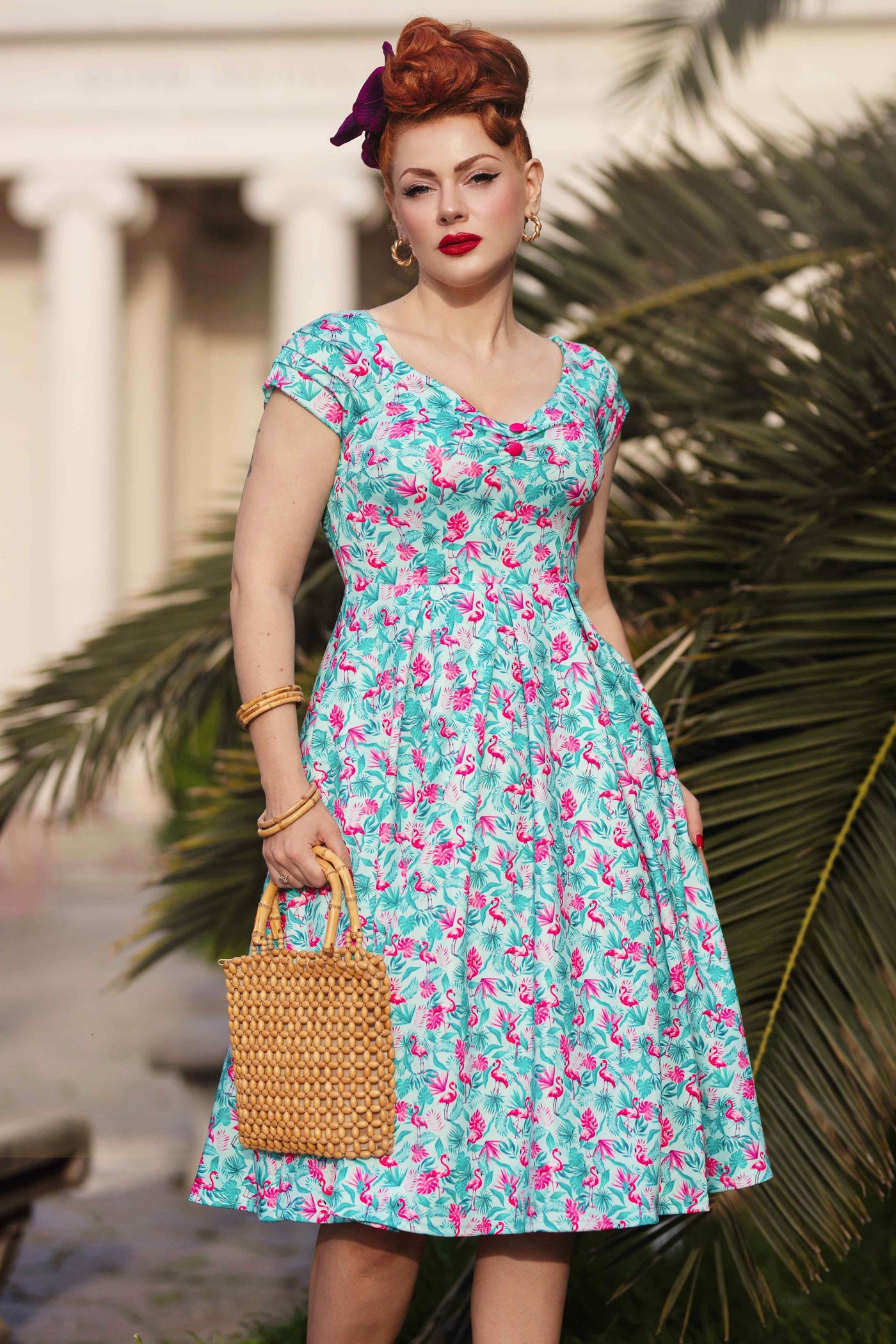 Model photo of Flamingo Blue Off Shoulder Dress