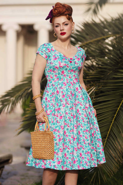 Model photo of Flamingo Blue Off Shoulder Dress