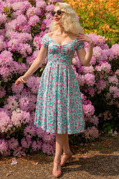 Model photo of Flamingo Blue Off Shoulder Dress