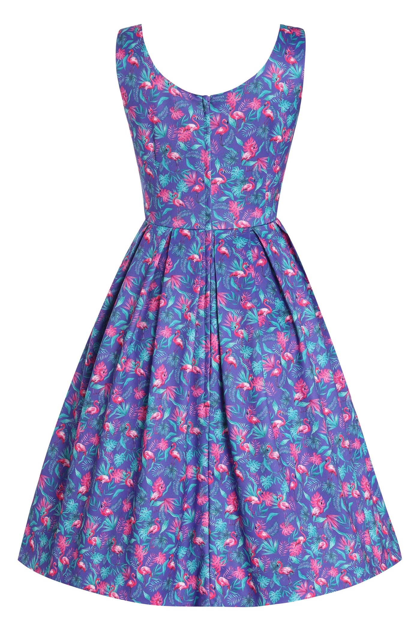 Back View of Flamingo Flared Dress in Purple