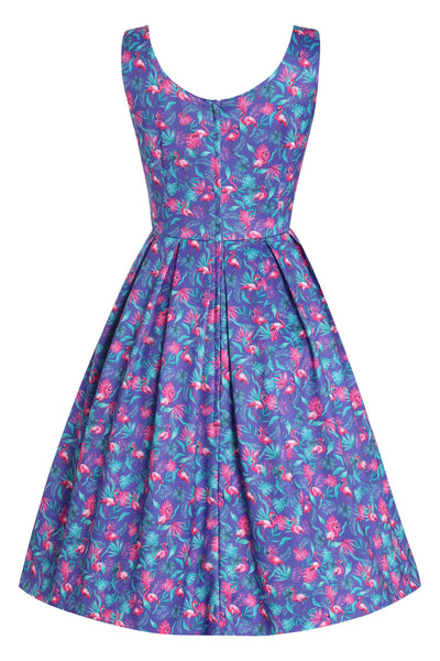 Back View of Flamingo Flared Dress in Purple