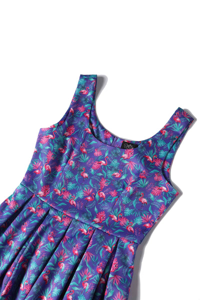 Close up View of Flamingo Flared Dress in Purple