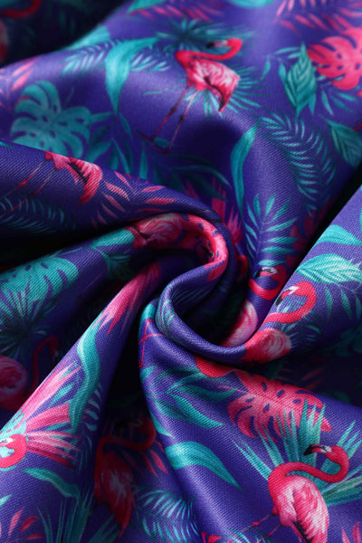 Close up View of Flamingo Flared Dress in Purple