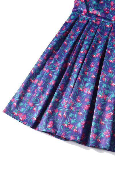 Close up View of Flamingo Flared Dress in Purple