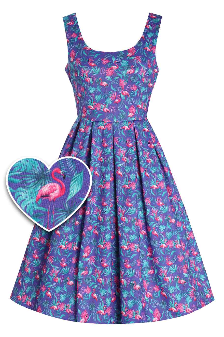 Front View of Flamingo Flared Dress in Purple