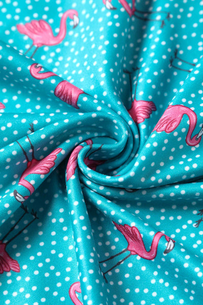 Close up view of Flamingo Long Sleeved Dress in Green