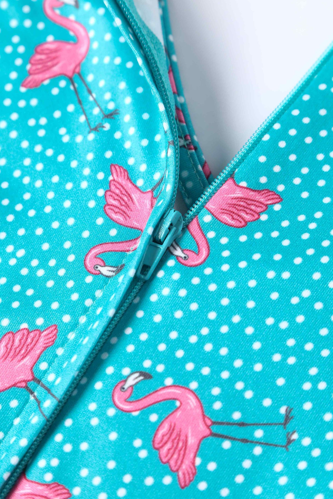 Close up view of Flamingo Long Sleeved Dress in Green