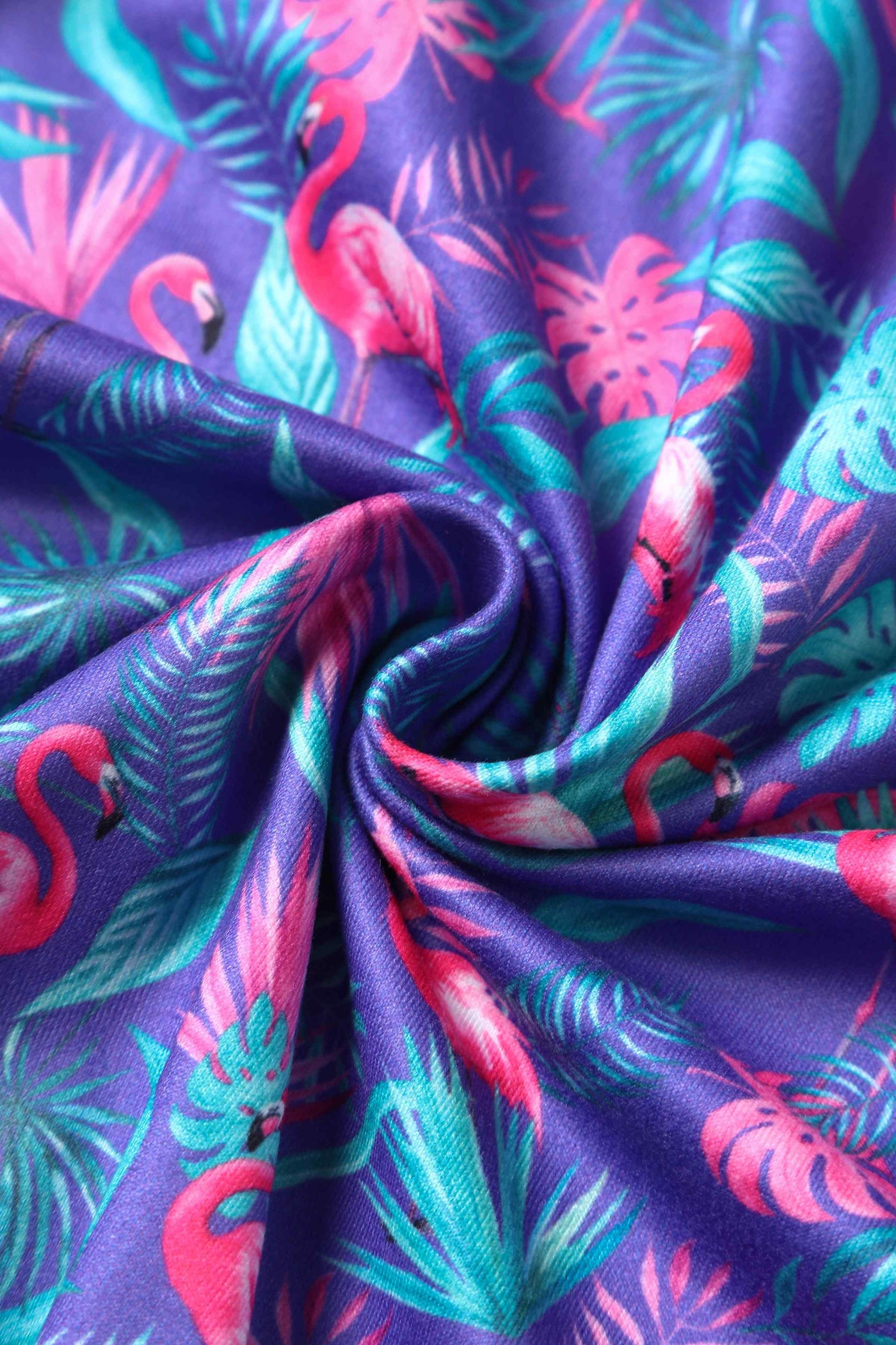 Close up view of Flamingo Long Sleeved Dress in Purple