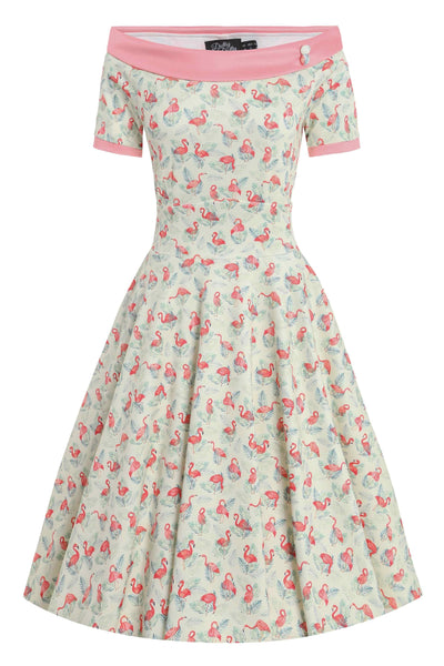 Front view of Pink Flamingo Off Shoulder Dress