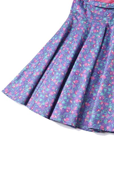 Close up View of Flamingo Pleated Bust Dress in Purple