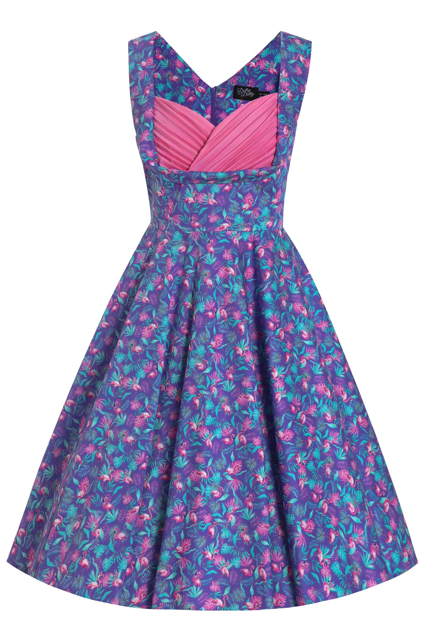 Front View of Flamingo Pleated Bust Dress in Purple
