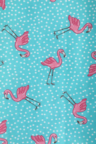Close up View of Flamingo Pleated Bust Dress in Turquoise