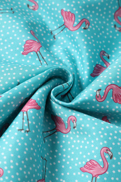 Close up View of Flamingo Pleated Bust Dress in Turquoise